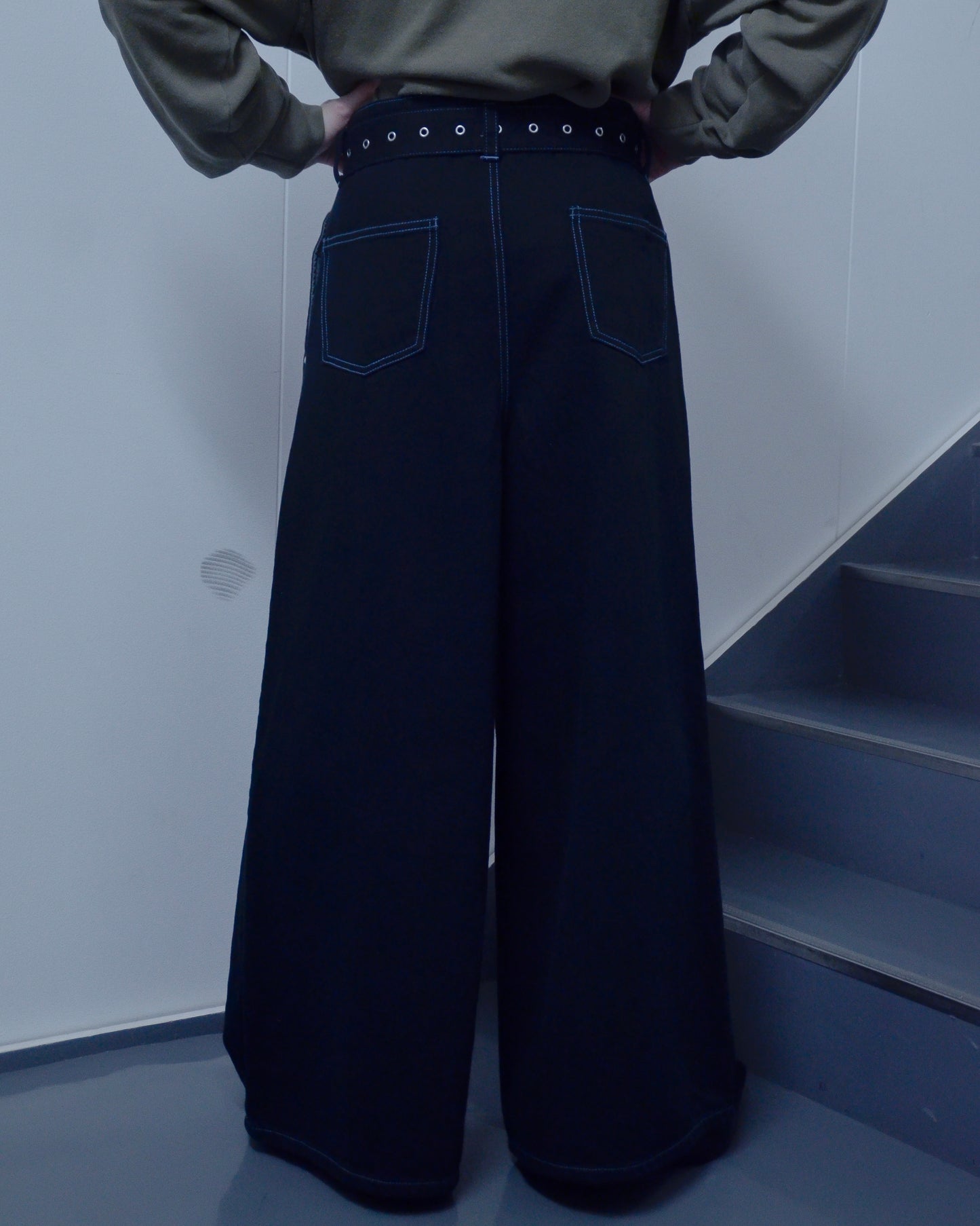 UE-004-BLK / denim hakama pant "overdye"