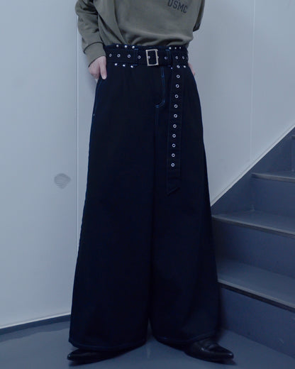 UE-004-BLK / denim hakama pant "overdye"