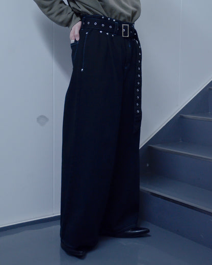 UE-004-BLK / denim hakama pant "overdye"