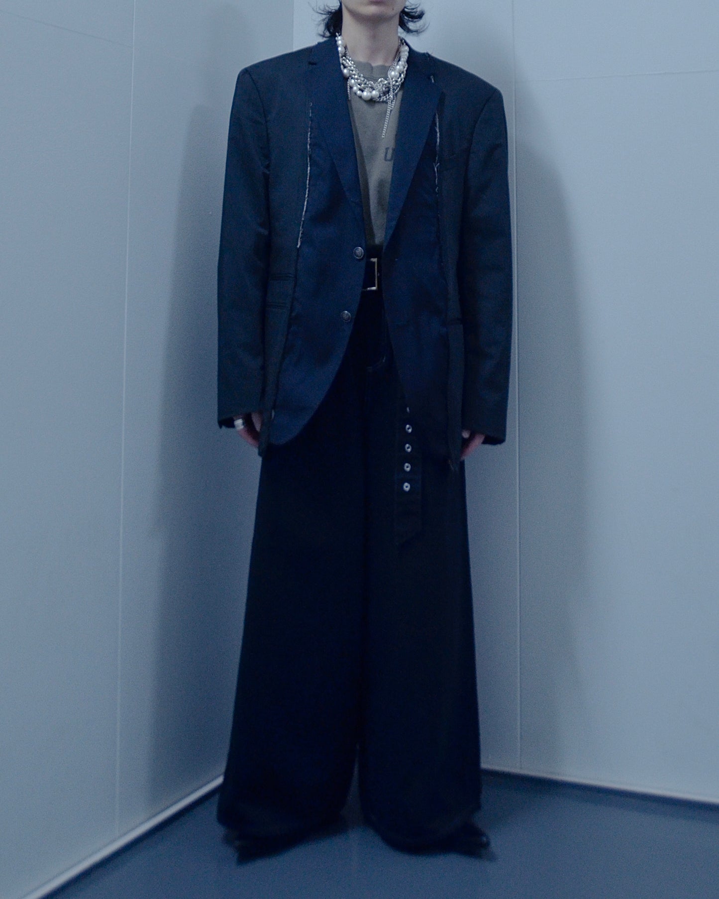 UE-004-BLK / denim hakama pant "overdye"