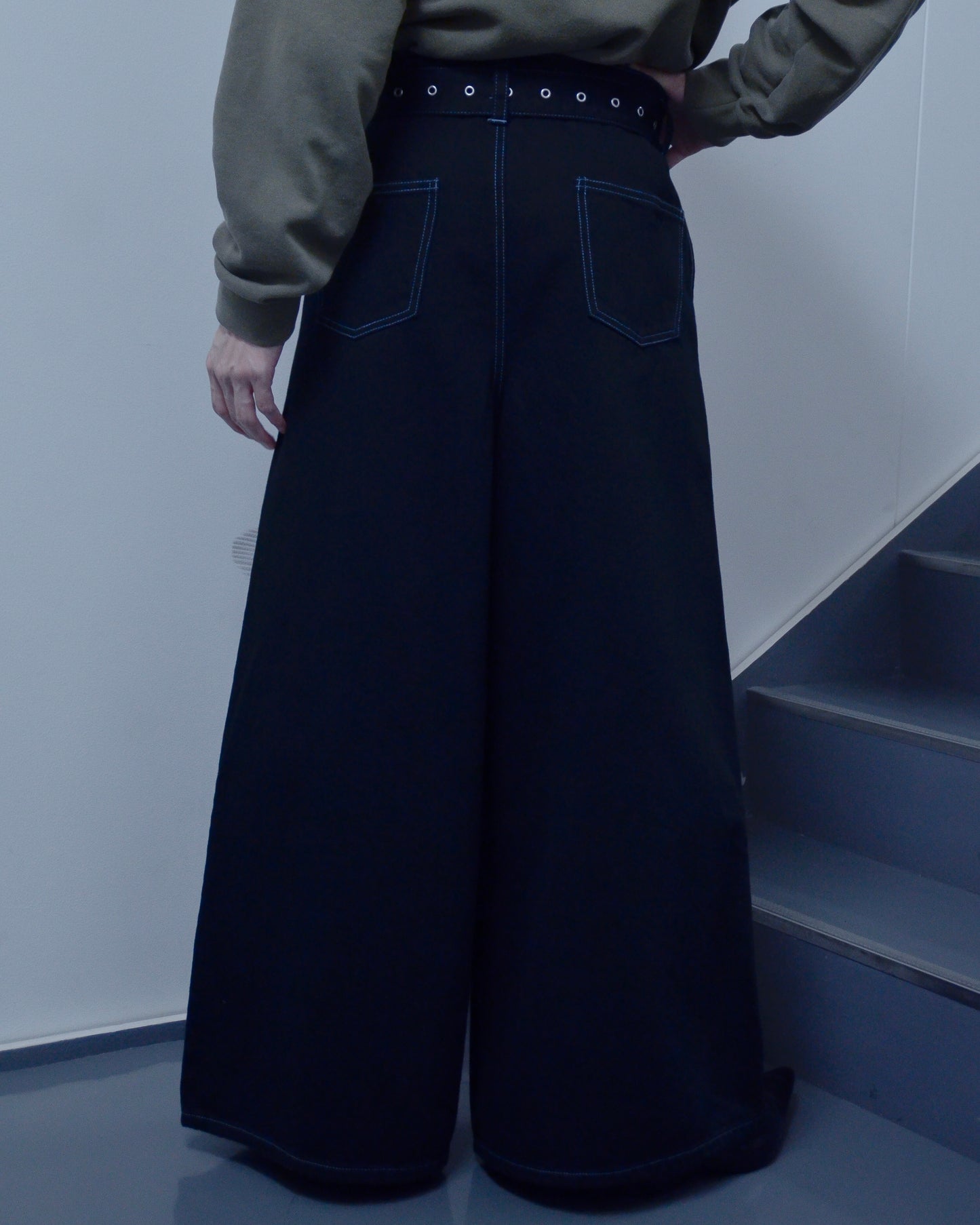 UE-004-BLK / denim hakama pant "overdye"